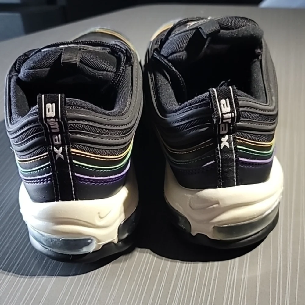 Nike Air Max 97 Black Leather&Mesh W/ Yellow/Green/Purple/Red Stitch Wo…‎